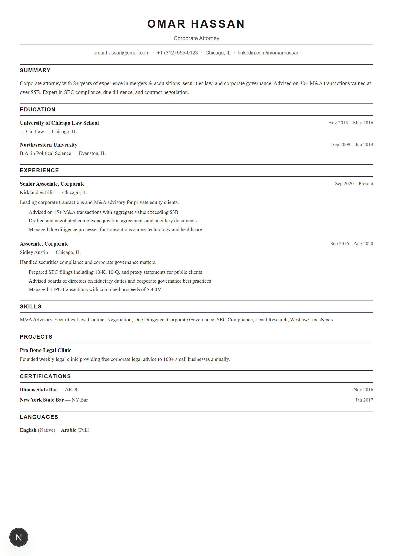Classic resume template