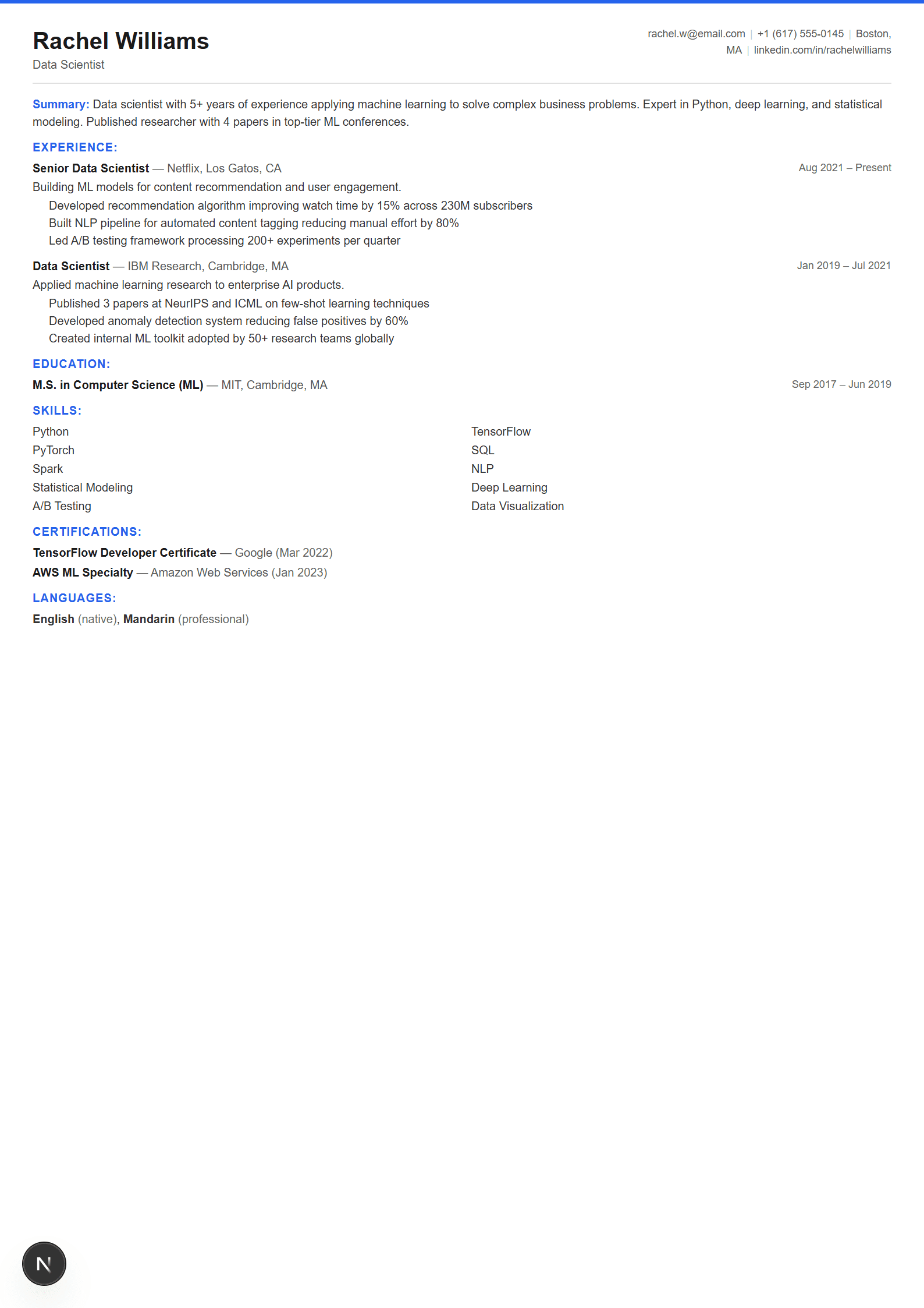 Compact resume template