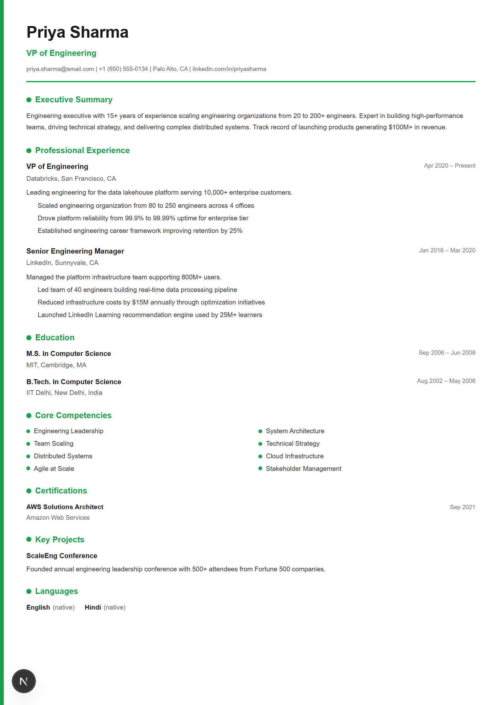 Executive resume template
