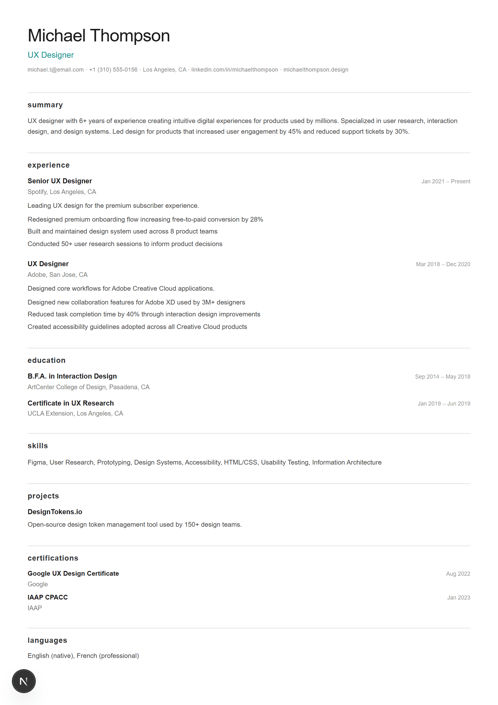 Minimal resume template