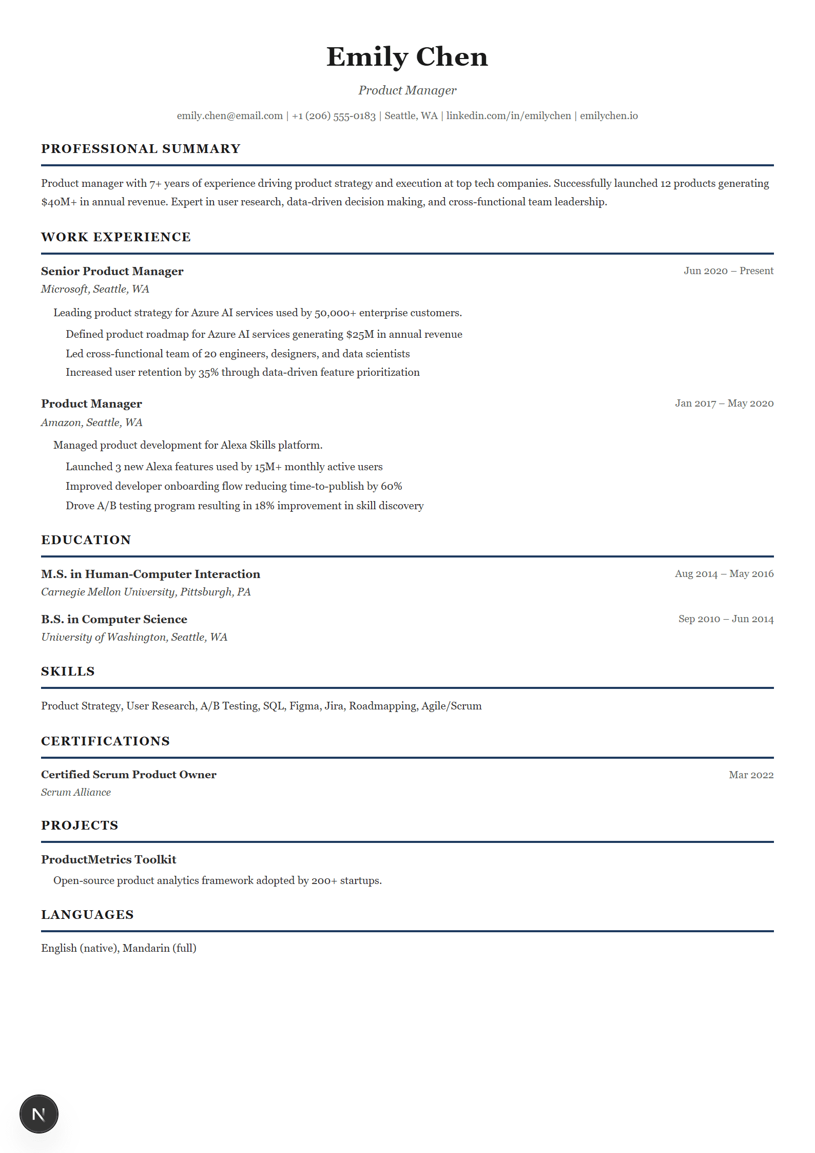 Professional resume template